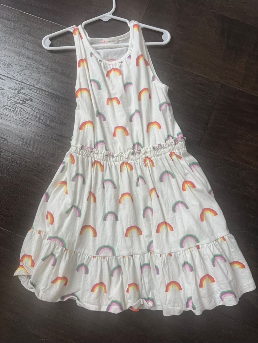 Crewcuts White Tank Dress with Rainbow Print